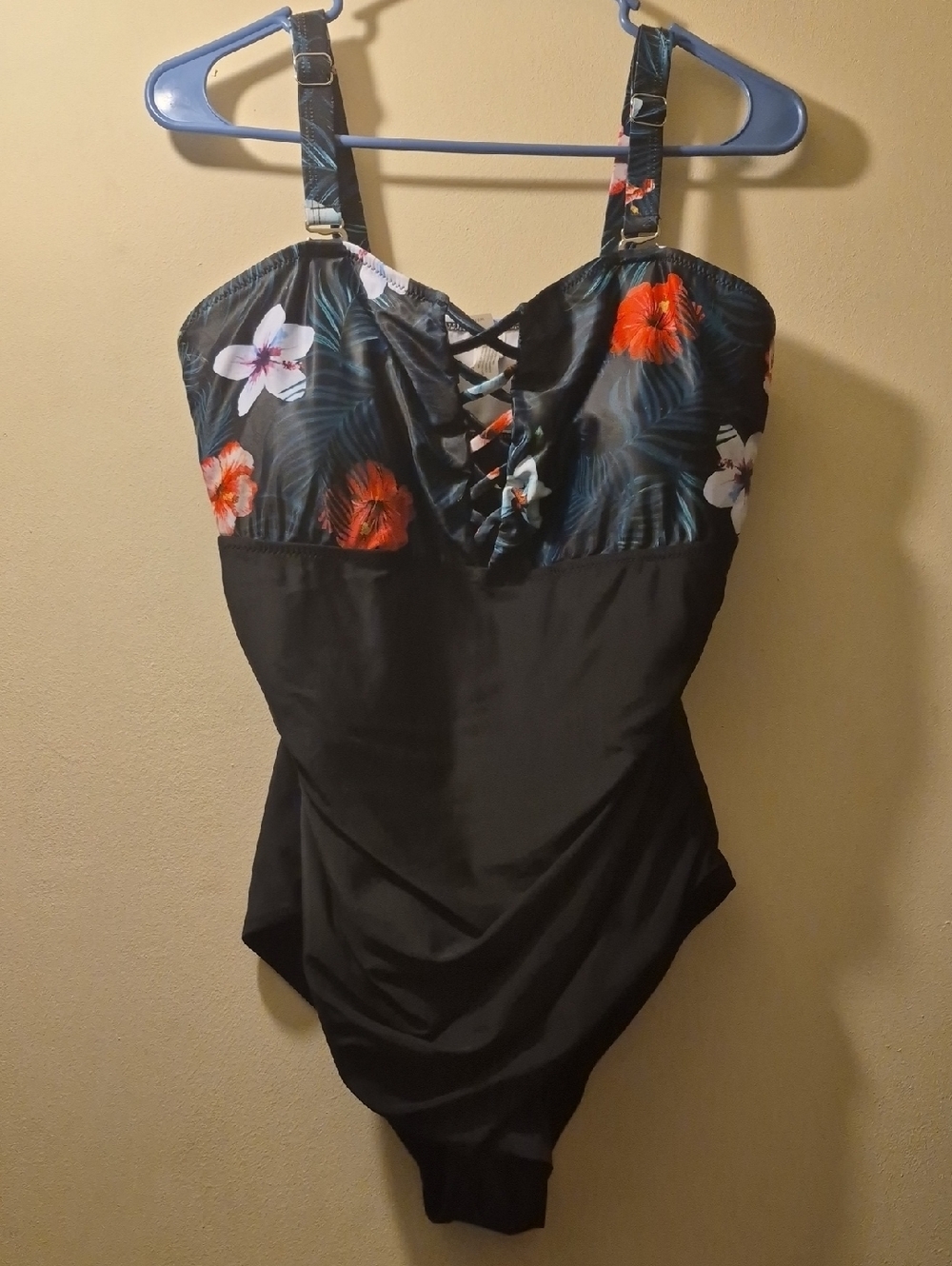 Floral Lace-Up Black One-Piece Women's Top
